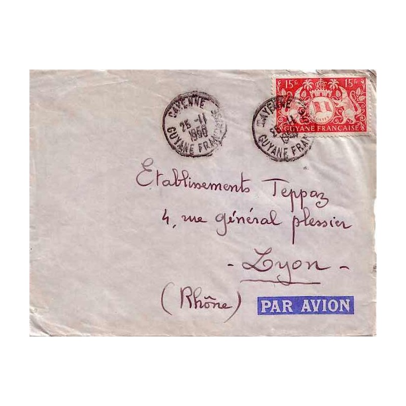 1950 Lettre avion pour la France  Affranchissement 15 f.