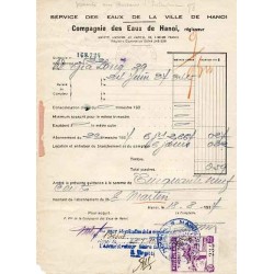 Hanoi 1937 quittance avec timbre fiscal local 0 $ 10 violet