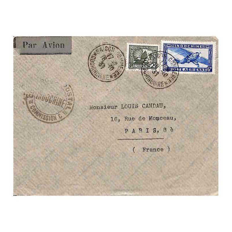 1939 Lettre avion Saigon Commerce Cachet CONTROLE POSTAL * COMMISSION C * INDOCHINE