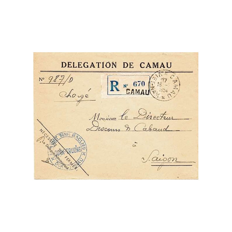 1954 lettre chargée au verso 1, 2, 5 (x7) de CAMAU