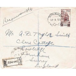 1953 TRIPOLI-MARINE Lettre recommandée pour la Grande-Bretagne