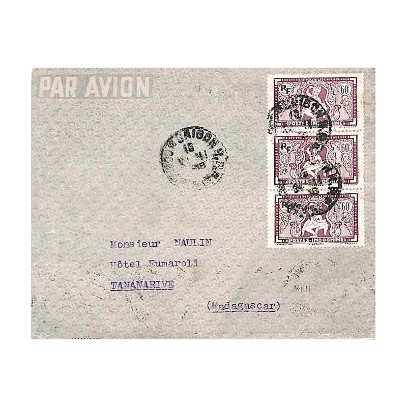 1948 Lettre avion pour Madagascar à 1 $ 80 de SAIGON R.P.