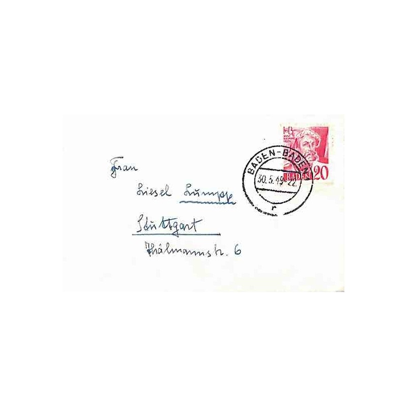 1949 Lettre 20 pf Oblitération BADEN-BADEN 1