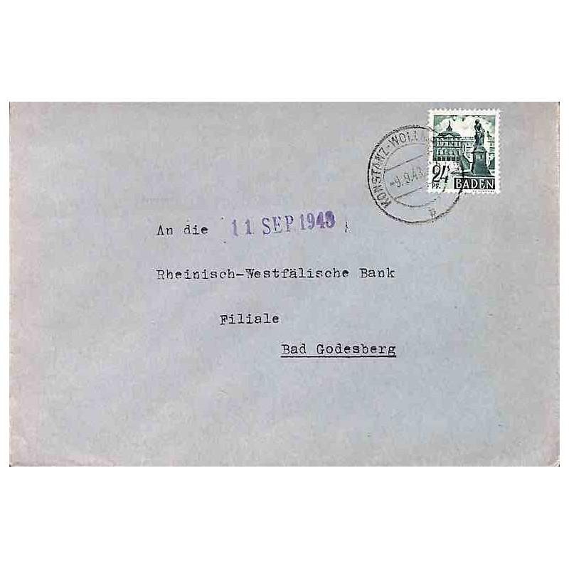 1949 Lettre 24 pf. Oblitération KONSTANZ-WOLLMATINGEN