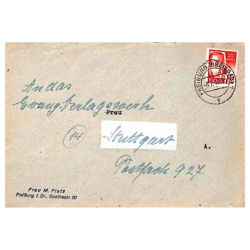 Enveloppe pour Stuttgart 1-1949 Affranchissement 15, 28, 29, 32