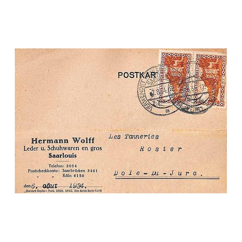 SAARLOUIS VERWENDET WOHLFAHRTS BRIEFMARKEN 1934