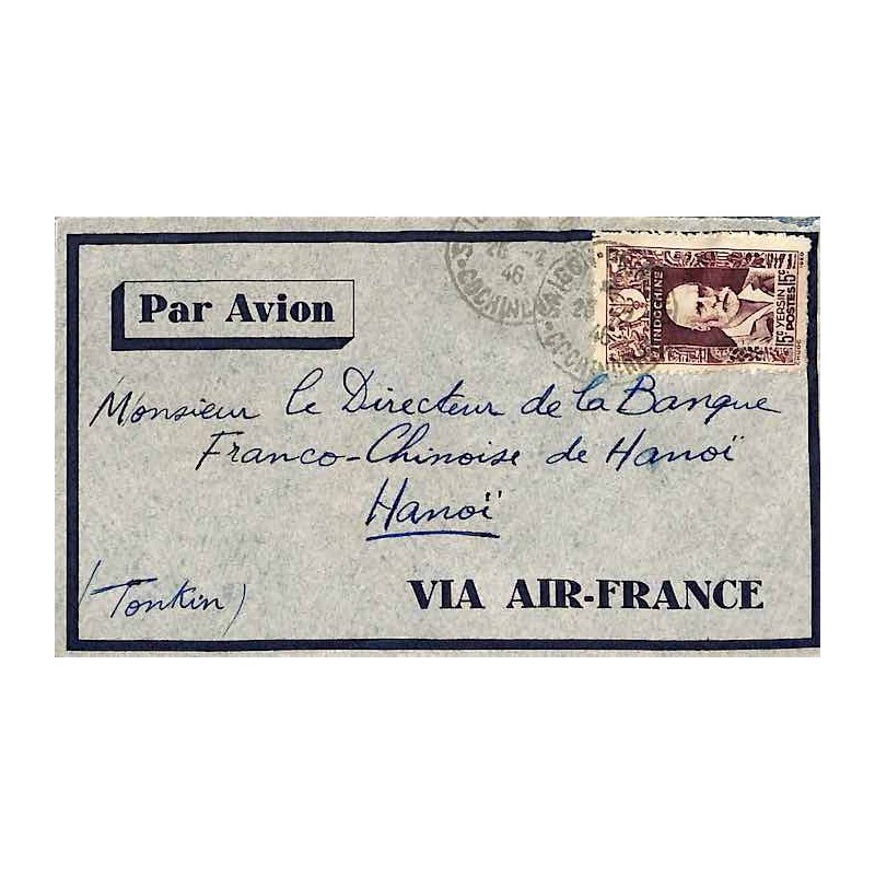 1946 Lettre avion pour Hanoi Affranchissement 15 c.