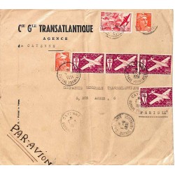 1951 Grande lettre par avion 1951 Affranchissement à 480 f de CAYENNE  GUYANE-FRANCAISE