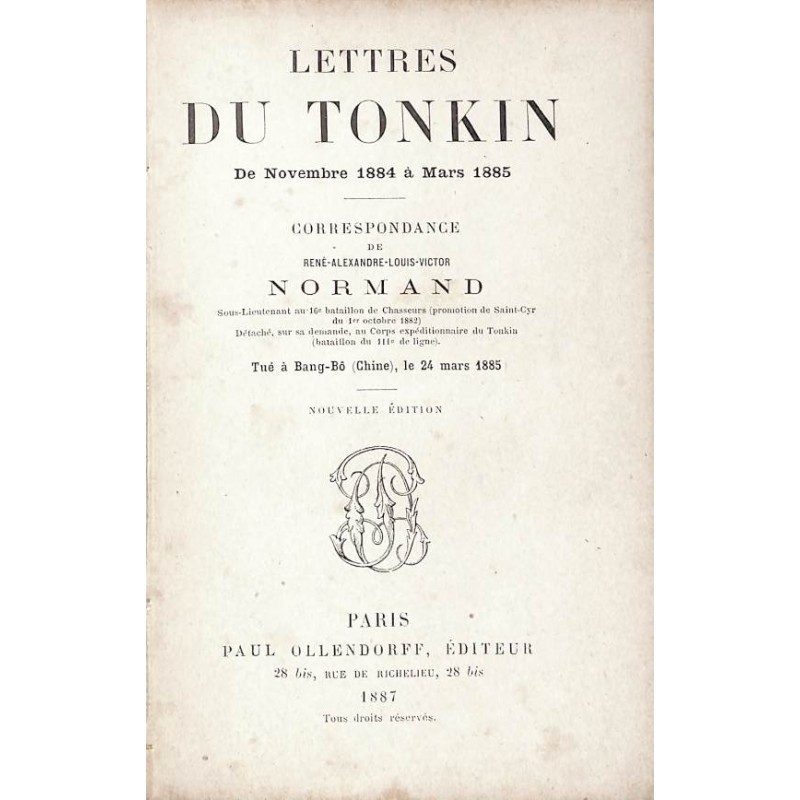 NORMAND René-Alexandre-Louis-Victor - Lettres du Tonkin de novembre 1884 à mars 1885