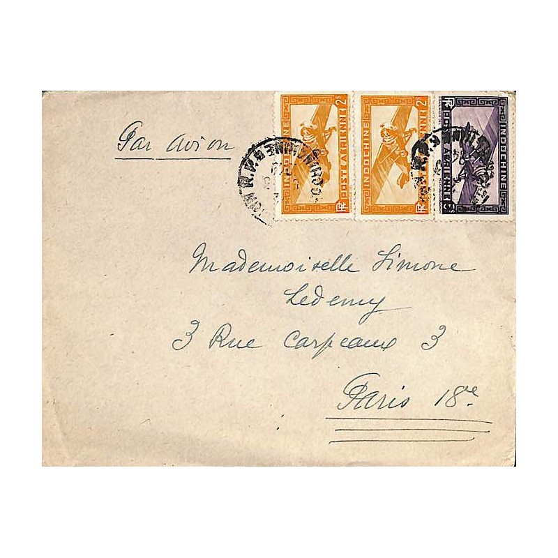 1949 Lettre à 10 $ Oblitération SAIGON R.P. * COCHINCHINE *