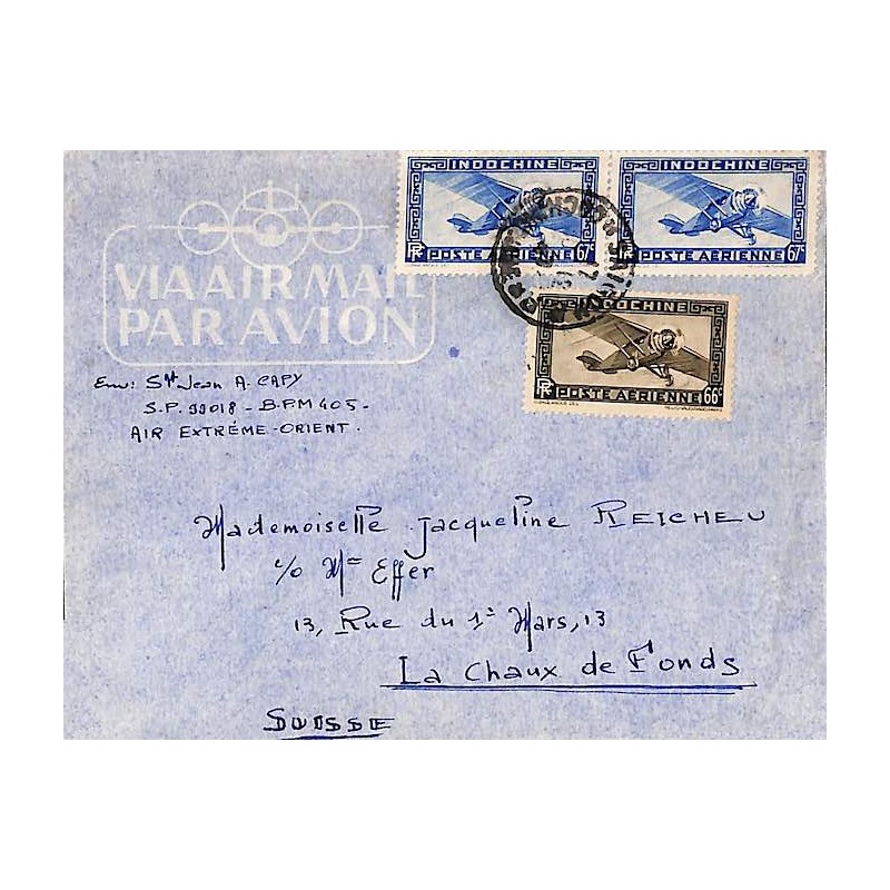 1947 Lettre avion pour la Suisse à 2 $