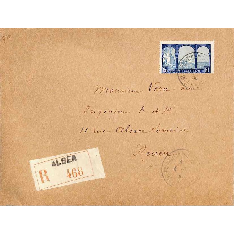 1930 Lettre Oblitération EXPOSITION PHILATELIQUE INTERNATIONALE D’ALGER