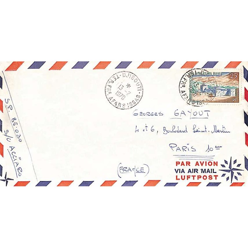 1970 Lettre avion pour la France Oblitération DJIBOUTI - TER. FRs. AFARS - ISSAS