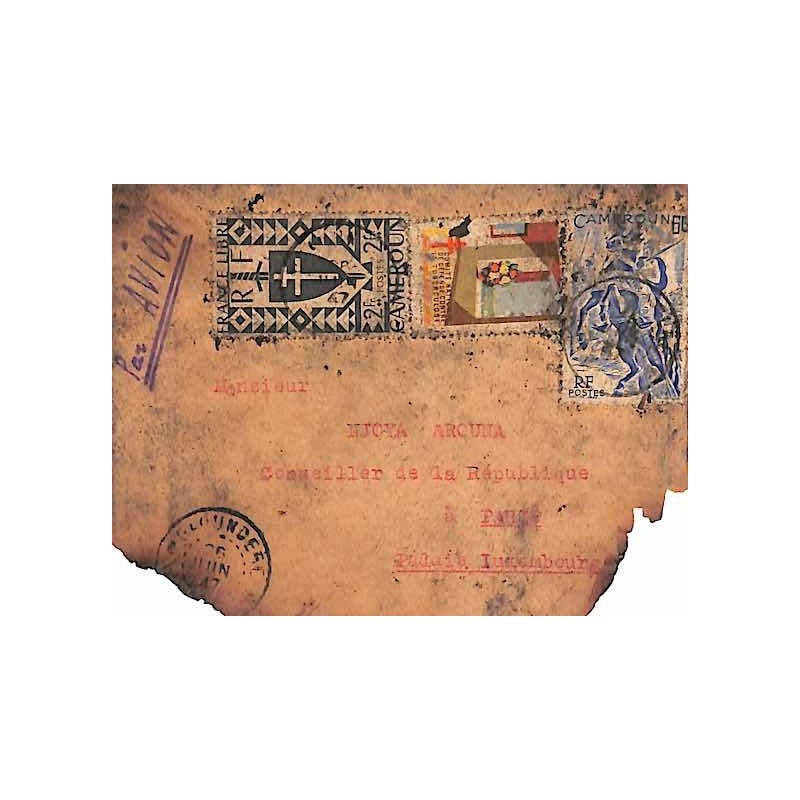 1947 Enveloppe Accident de la ligne Bangui-Douala avec son enveloppe de reexpédition DIRECTION DES PTT CAMEROUN