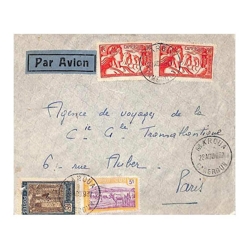 1937 Lettre avion 2 F 50 MAROUA CAMEROUN