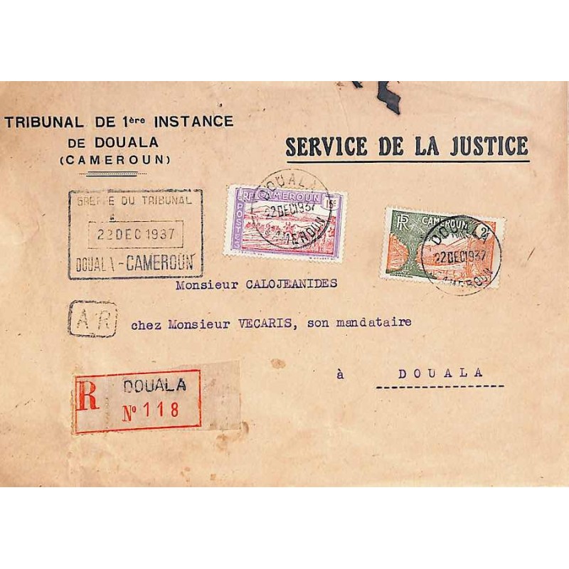 1937 Enveloppe de service  2 F 15 DOUALA CAMEROUN