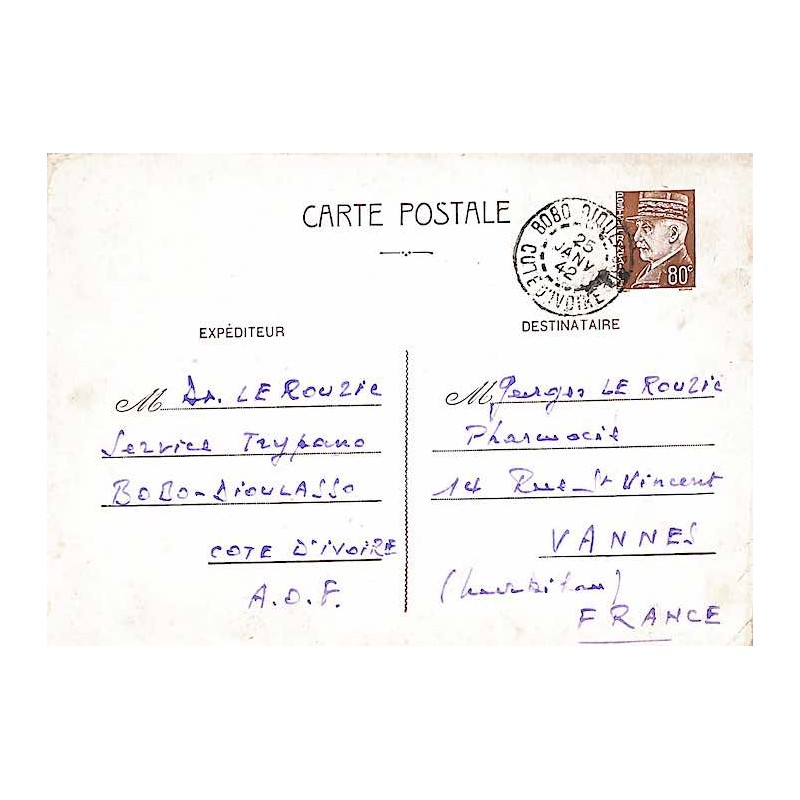 1942 Carte interzones Pétain BOBO DIOULASSO CÔTE D'IVOIRE