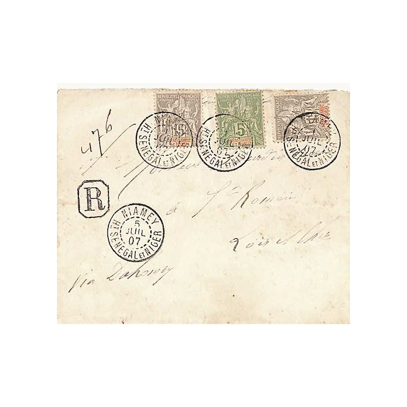 1907 NIAMEY Ht SENEGAL ET NIGER sur timbres Sénégambie et Niger