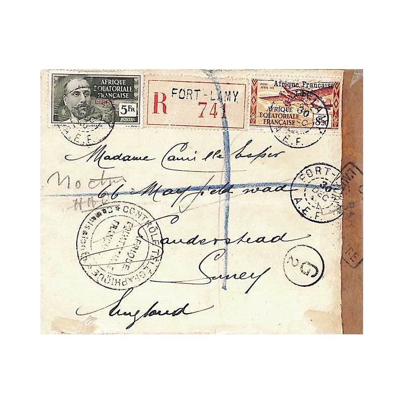 1940 Lettre pour l’Angleterre cachet CONTRÔLE TELEGRAPHIQUE * COMMISSION  G *