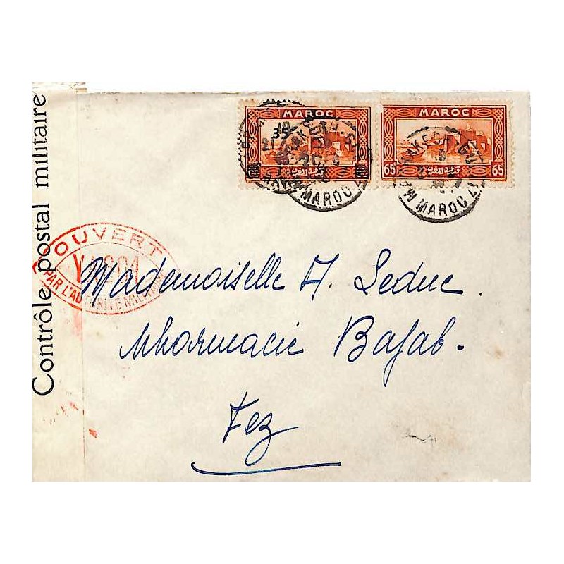 1940 lettre MARRAKECH GUELIZ MAROC  cachet censure YC601 de Casablanca